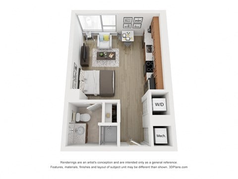 Floor plan for studio, 1 bath, 442 sqft